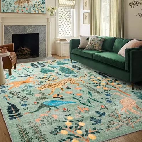 Jungle Animal Area Rug Non Slip Machine Washable Floor Mat for Living Room and Bedroom Decor