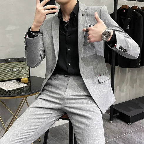 Men's Two-Piece Wedding Suit Business Casual Ensemble with Trousers