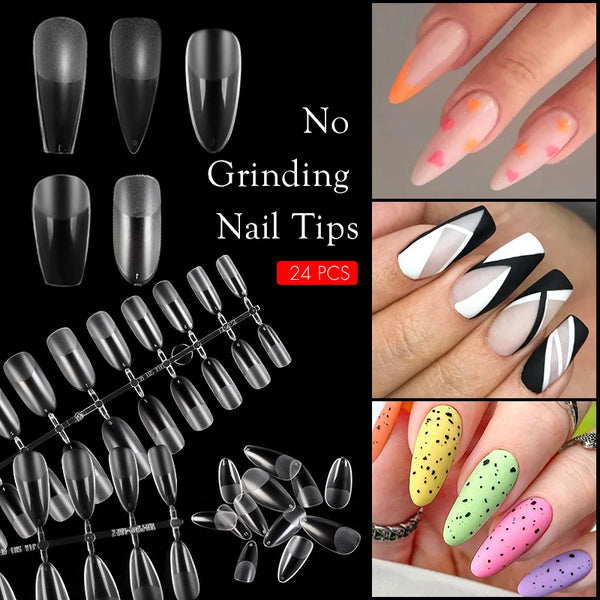 24pc Matte & Transparent False Nail Tips - Natural Coffin & Square Acrylic Full Nail Tips for Stunning Manicure and Salon-Quality Nails
