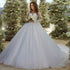Customized Scoop Neck Ball Gown Wedding Dresses Backless Long Sleeve Beading Appliques Lace Court Train Bridal Dresses