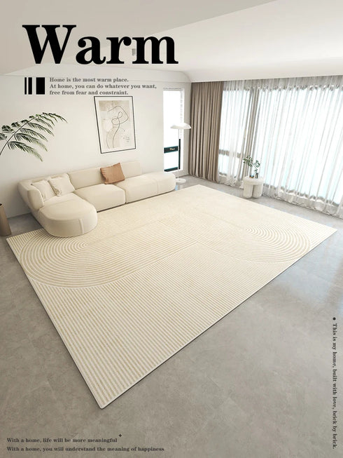 Minimalist Beige Art Stripe Carpet Soft Large Area Rug for Bedroom and Living Room Decor