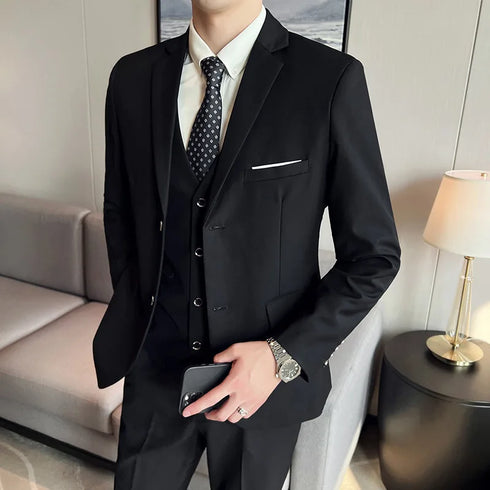 Fashion Business Casual Suit Set for Men with Vest and Trousers for Wedding