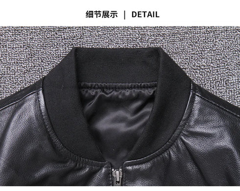 Stylish Casual Men's Bomber Jacket in Genuine Cowhide Leather - Perfect Spring and Autumn Outerwear with Full Sleeves and Zipper Closure