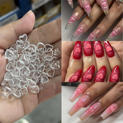 100pcs Clear Crystal Rhinestone 3D Love Heart Nail Charms for Stunning Nail Art Decoration - Perfect for Fall Season Nails and Valentine's Day Manicure