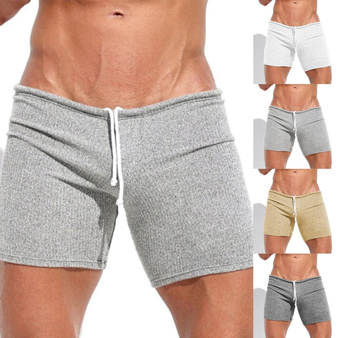 Mens Sexy Drawstring Ribbed Sleepwear Shorts Gym Sportswear