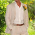Beige Linen Men Suits Casual 2 Piece Jacket Pants Set for Beach and Summer Events