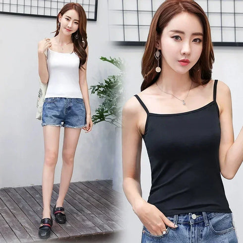 Stylish Women's Solid Color Sleeveless Sling Camisoles & Crop Tops - Slimming Vests for Comfortable Layering and Everyday Wear