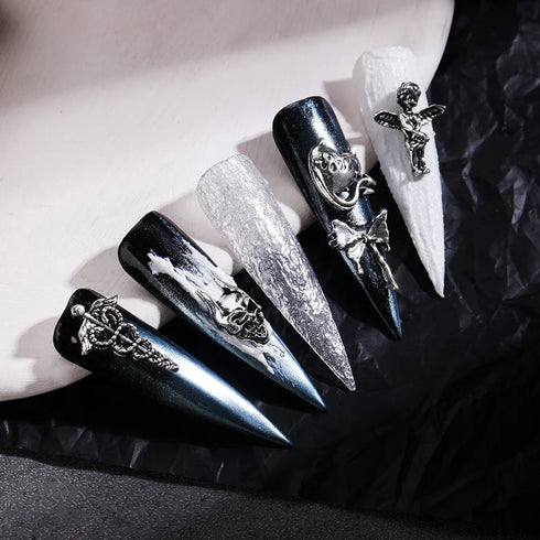 20pcs Gothic Punk Halloween Nail Art Charms - 3D Alloy Decorations Featuring Retro Angels, Ghosts, and Crosses for DIY Manicure Accessories