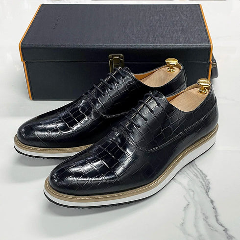 Genuine Leather Snake Pattern Casual Lace-Up Shoes for Men