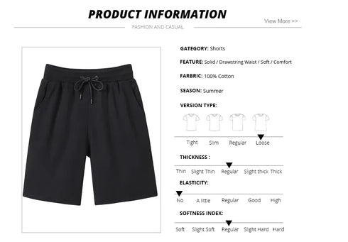 Summer Fashion Cotton Men Casual Shorts Drawstring Waist Comfortable Knee Length