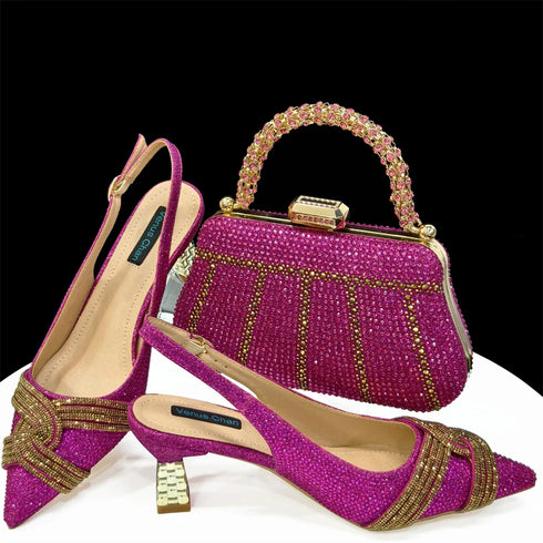 Italian Design Texture Shoes And Bags Rhinestones High Heels