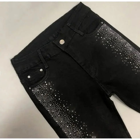 Fashion Rhinestone Jeans Female High Waist Slim Pencil Pants