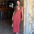 Floral Printed Women Tank Dress Slim Fit Deep V Neck Elegant Streetwear
