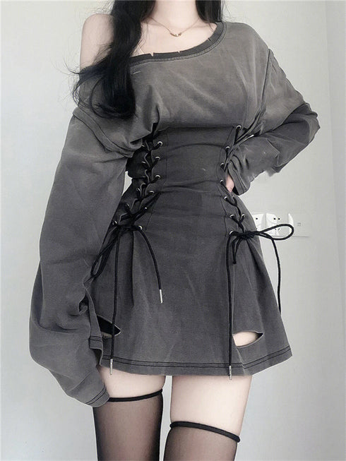 Fairycore Grunge Goth Corset Dress Women Aesthetic Streetwear Bodycon Y2k Indie Clothes