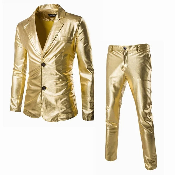 Shiny Slim Fit Men's 2-Piece Party Suit Set for Wedding and Prom
