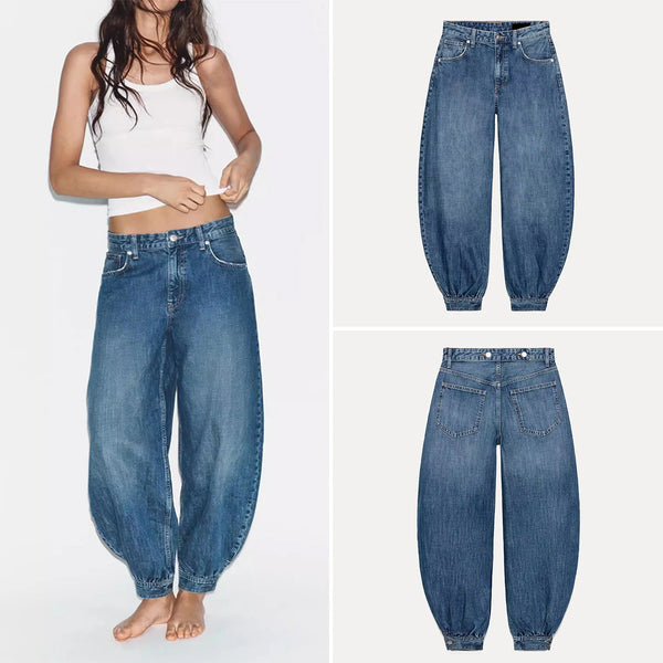 Balloon Sleeve Jeans For Women With Micro Stretch Denim Jeans For Casual Elegant Style