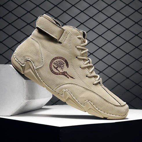 Luxury Casual Leather Ankle Boots for Men - Stylish High Top Sneakers and Loafers