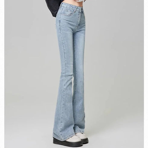 Korean Style Women's Grunge Flare Jeans - Y2K Bell Bottom Trousers for All Seasons, Perfect for Fashionable Streetwear and Fall Outfit Inspiration