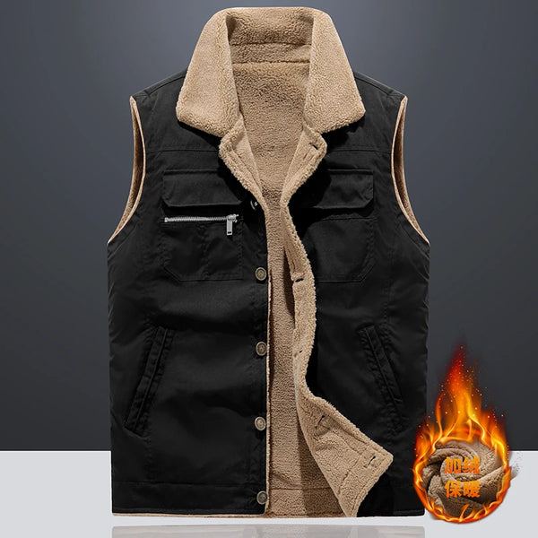 Men's Casual Autumn Winter Fleece Sleeveless Vest Jacket - Warm Plus Size Outerwear for Daily Wear, Slim Fit Fleece Coats with Zipper Closure