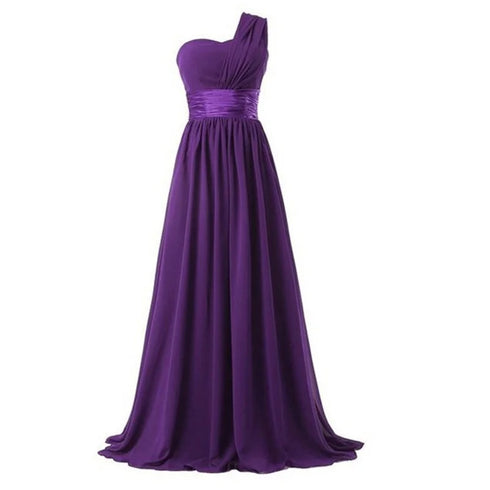Bridesmaid Dress A Line Chiffon One Shoulder Pleated Back Lace Up Floor Length Wedding Dress