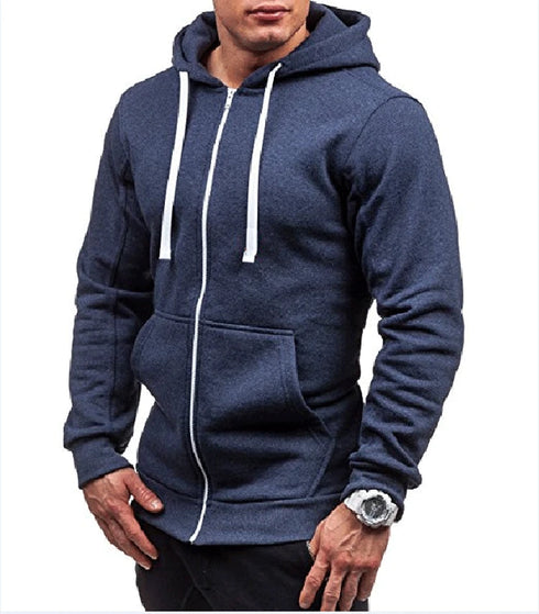 Men's Casual Zip-Up Hooded Sweatshirt Jacket - Solid Color Cardigan for Spring and Autumn, Perfect Daily Wear Outerwear & Coats