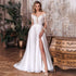 Elegant A-Line Wedding Dress Open Back V-Neck Lace Gown