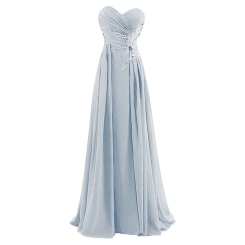 Strapless A-Line Chiffon Bridesmaid Dress With Beading Crystals and Pleats Corset Back