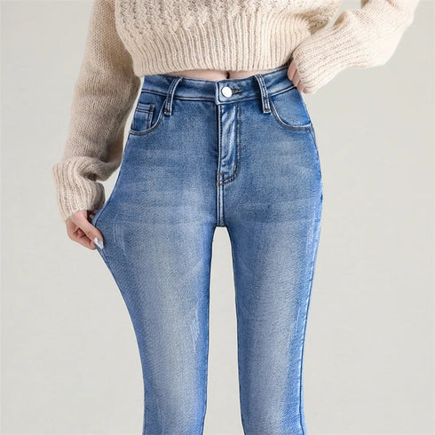 Warm Plush Stretch Women’s Thermal Jeans for Winter - Cozy Fleece Lined Skinny Denim Pants for Casual Fall Outfits, Perfect for Winter Wear and Holiday Styling