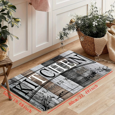 Kitchen Letter Print Area Rug Non-Slip Flannel Carpet Machine Washable for Home Living Room Bedroom
