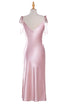 Elegant Satin Cowl Neck Sleeveless Midi Dress With Side Slit Spaghetti Straps Bridesmaids Dress