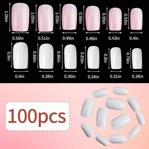Elegant Medium Trapezoid Acrylic Press-On Nails - Full Cover Artificial Fingernails for Parties - 100pcs Extension Fake Nail Tips