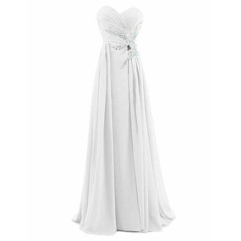 Strapless A-Line Chiffon Bridesmaid Dress With Beading Crystals and Pleats Corset Back