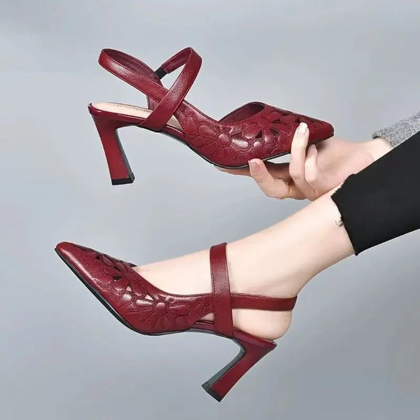 Elegant Pointed Toe Block Heel Sandals for Women - Stylish Office Footwear