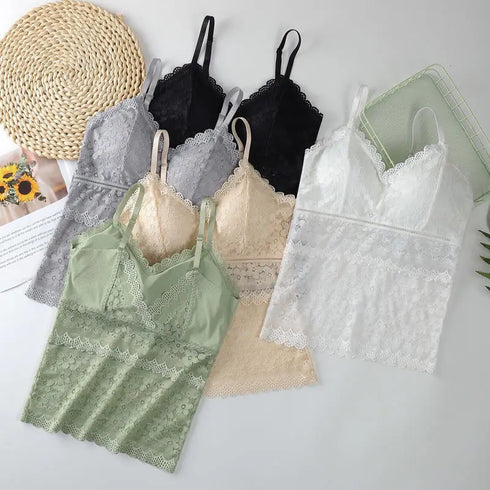 Luxe Lace Wireless Bralette for Women - Elegant Backless Camisole Crop Top Underwear with Floral Hollow Out Design, Perfect for Summer and Going Out