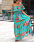 Elegant One-shoulder Short-sleeved Dress For Women Fashion Splicing Floral Print Dresses