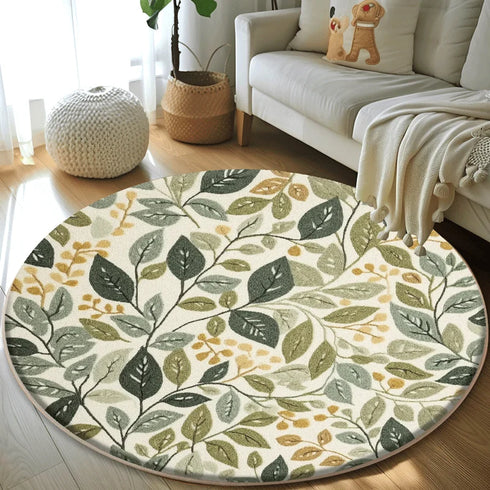Plant Pattern Round Carpet Plush Lounge Rug for Living Room and Bedroom