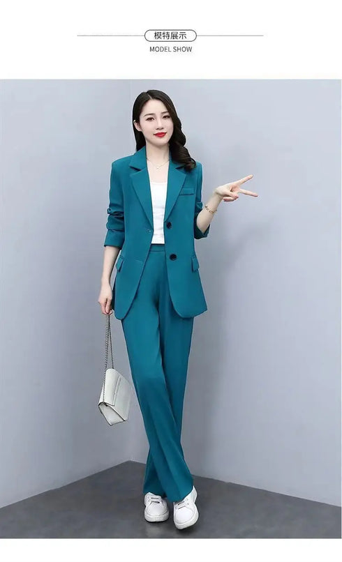 Chic Women's Blazer and Wide Leg Pants 2 Piece Set - Stylish Office Lady Casual Loose Suit Jacket and Trousers Outfit for Spring and Autumn