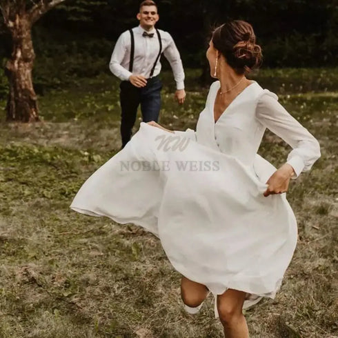 Wedding Dress V-neck Chiffon Boho A-LINE Floor-Length Dress