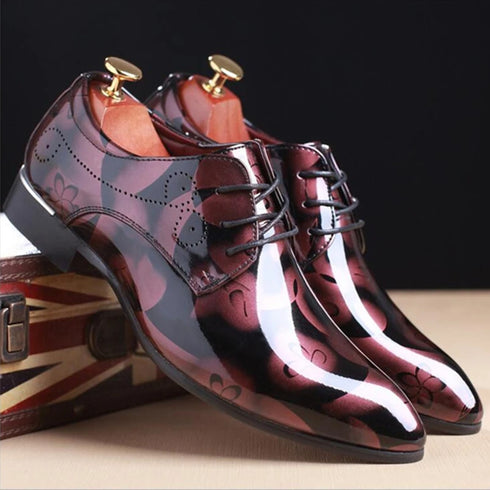 Elegant Patent Leather Oxfords for Men - Ideal for Weddings, Parties, and Business Casual Occasions - Plus Size Lace-Up Pointed Toe Office Work Shoes