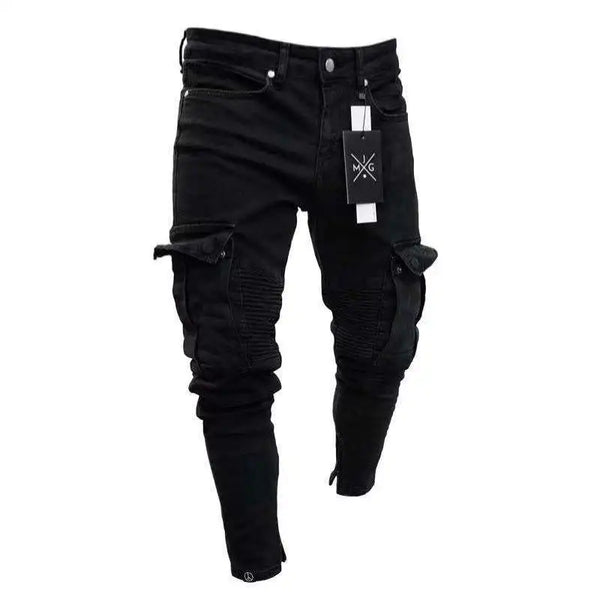 Casual Denim Jeans With Multi Pockets Men Jeans Cargo Pants
