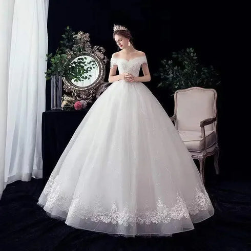 Wedding Dresses Illusion V-Neck Short Tulle Sequined Embroidery Beading Backless Off The Shoulder Luxury Bride Gown