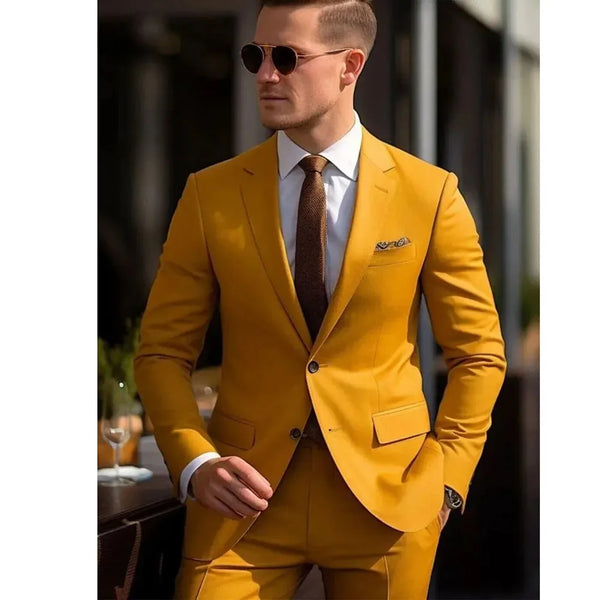Elegant Men Suits Formal Slim Fit 2 Piece Jacket Pants Set