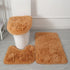 3 Piece Solid Color Bathroom Carpet Set Non-Slip Toilet Lid Cover Rugs Kit