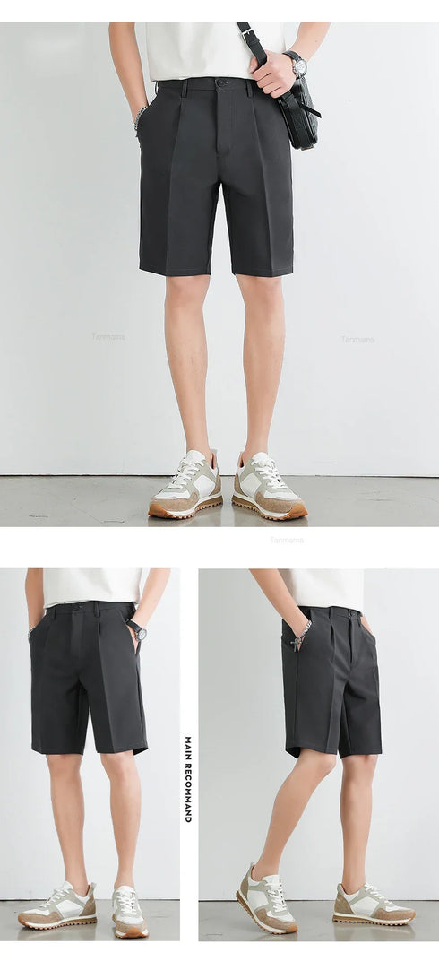Summer Men's Suit Shorts Solid Color Business Casual Knee-length Pants