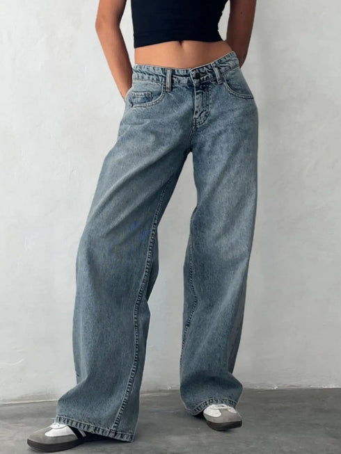 Baggy Boyfriend Jeans for Women Low Rise Straight Leg Streetwear Denim