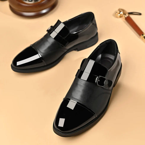 Italian Buckle Loafers for Men Stylish Leather Casual Dress Shoes for Business and Leisure