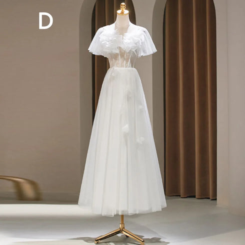 Backless A-Line Bridesmaid Dress With Puff Flower Appliques And Tulle Ankle-Length