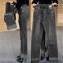 Elastic Waist Jeans For Women High Waist Wide Leg Denim Pants Loose Fit Casual Trousers