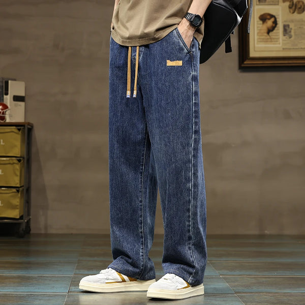 Men Straight Leg Loose Y2K Drawstring Jeans Casual Trousers