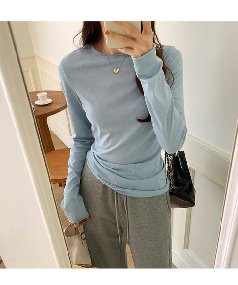 Slim Fit Long Sleeve O Neck T Shirt for Women Casual Streetwear Tops